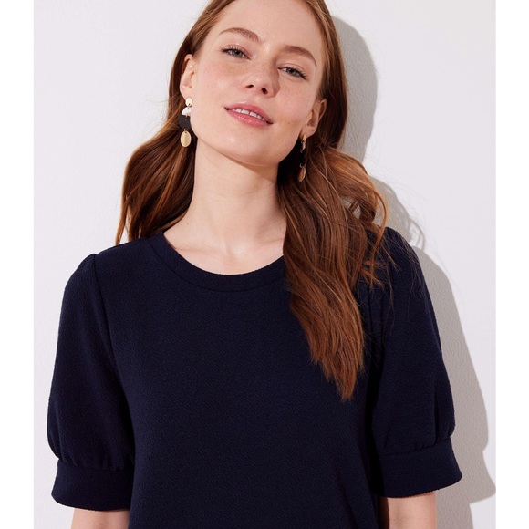 ❌SOLD❌ LOFT Navy Puffed Sleeve Dress - Picture 2 of 6